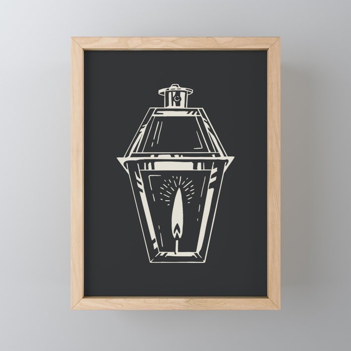 Gas Lantern Light Block Print Style Framed Mini Art Print