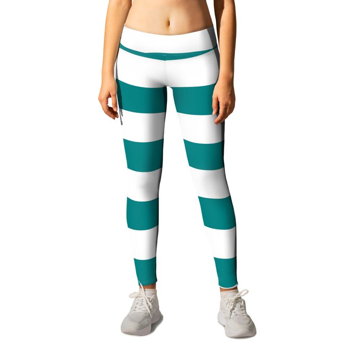 Teal and 2025 white striped leggings