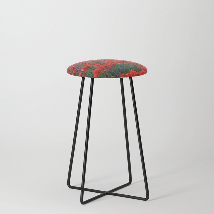 Field of Beautiful Red Poppies Counter Stool