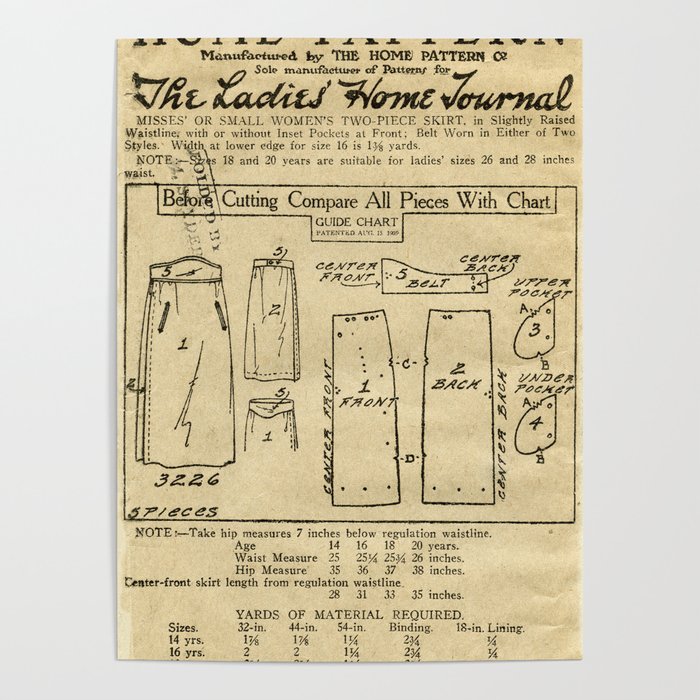 Vintage Ladies Home Journal Edwardian Dress Sewing Pattern Poster