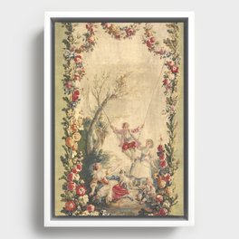 Antique 18th Century 'Boy on a Swing' Pastoral French Tapestry Framed Canvas