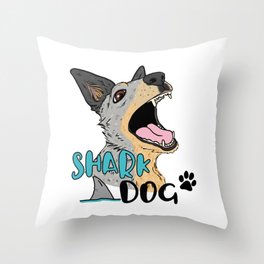 Shark Dog, Blue Heeler (Artwork by AK) Throw Pillow