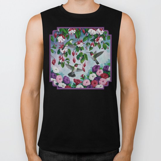Hummingbirds in Fuchsia Flower Garden Biker Tank