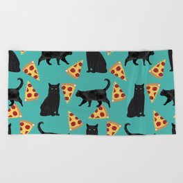 black cat pizza cat lover pet gifts cute cats Beach Towel