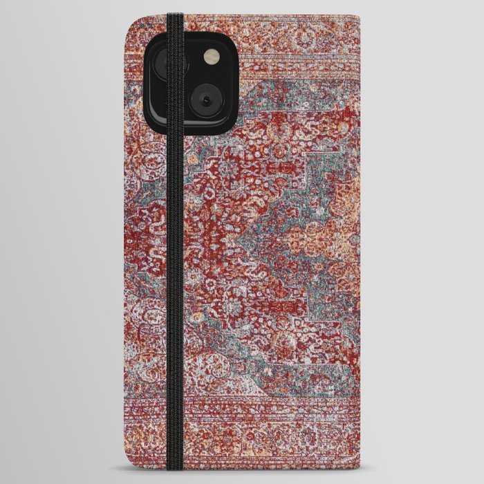 Red and blue oriental antique carpet iPhone Wallet Case