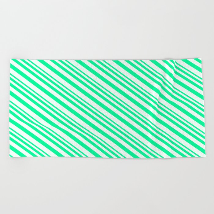 Green and Mint Cream Colored Striped/Lined Pattern Beach Towel