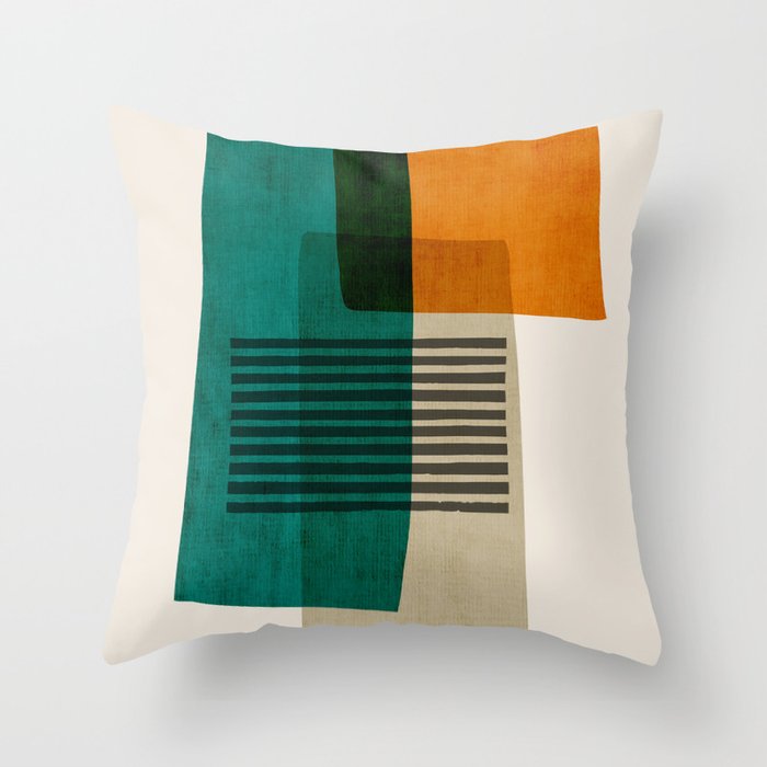 Orange Teal Green Modern Abstract Artwork Throw Pillow