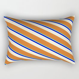 [ Thumbnail: Turquoise, Blue, Beige, and Chocolate Colored Lined/Striped Pattern Rectangular Pillow ]
