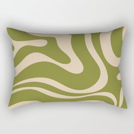 Retro Modern Liquid Swirl Abstract Pattern Square in Mid Mod Olive Green and Beige Rectangular Pillow