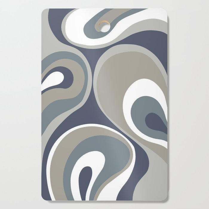 Psychedelic Retro Abstract Design in Navy Blue, Grey and Neutral Tones Cutting Board