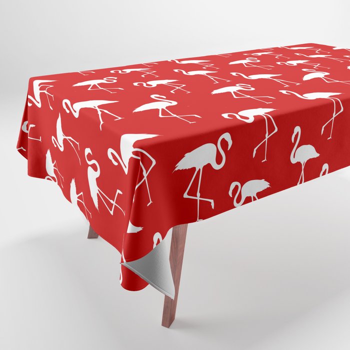 White flamingo silhouettes seamless pattern on red background Tablecloth