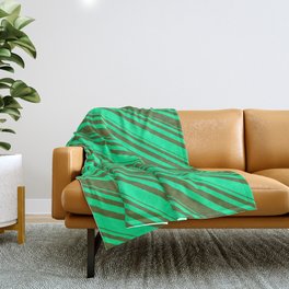 [ Thumbnail: Dark Olive Green and Green Colored Lines Pattern Throw Blanket ]