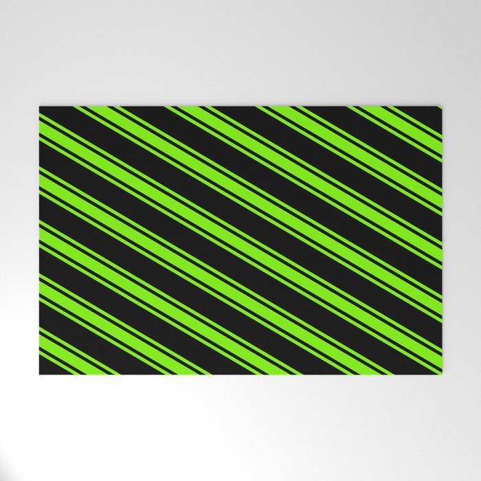 Black & Green Colored Pattern of Stripes Welcome Mat