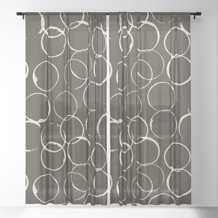 Circles Geometric Pattern Chocolate, Brown And White Curtains