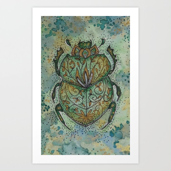 Green Scarab Beetle Art Print