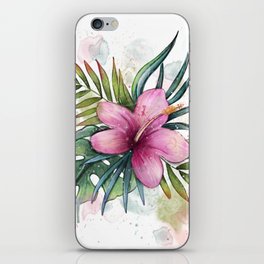 Tropical watercolour flower / Pink Hibiscus / iPhone Skin