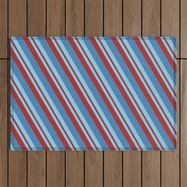 [ Thumbnail: Sky Blue, Brown & Blue Colored Striped/Lined Pattern Outdoor Rug ]