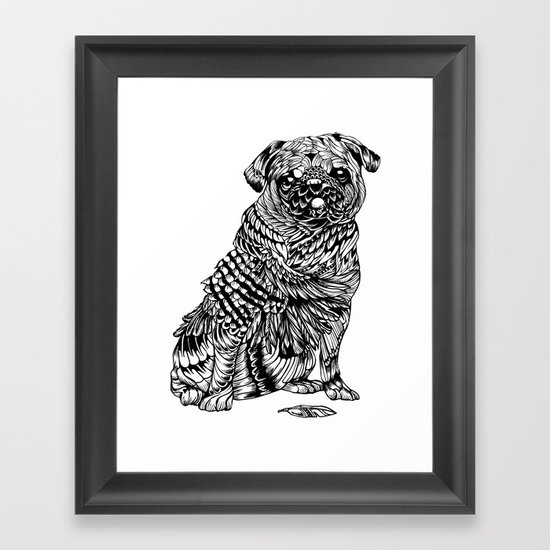 Pug Feather Framed Art Print