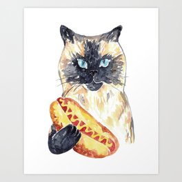 Hotdog cat Painting Kitchen Wall Poster Watercolor Art Print