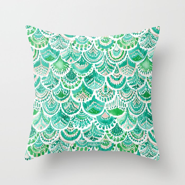 VENUS DE MER Green + Blush Mermaid Scales Throw Pillow
