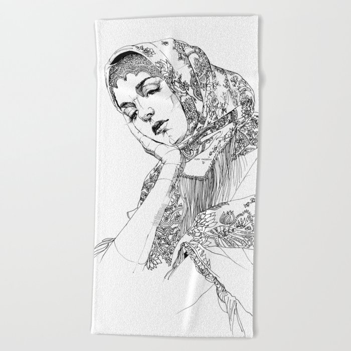 Strong Beautiful Deep Sad Russian Yury Fadeev Beach Towel By Yuryfadeev Society6,Girl With Flower Crown Drawing Side View