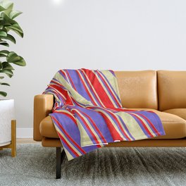 [ Thumbnail: Red, Slate Blue, and Pale Goldenrod Colored Lined/Striped Pattern Throw Blanket ]