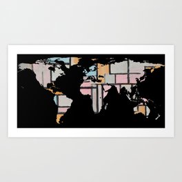 World Map Silhouette - Abstract Piet Mondrian Art Print | Pattern, Abstract, Graphic Design, Painting 