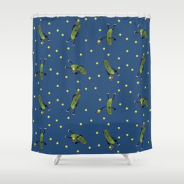 Pickle Pickleball players on blue.  Shower Curtain