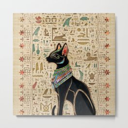 Egyptian Cat - Bastet on papyrus Metal Print | Egyptiangoddess, Egyptianhieroglyphs, Bast, Catgoddess, Hieroglyphic, Egyptian, Wedjet, Cat, Wadjit, Egyptiancat 