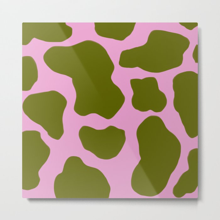 70s Cow Spots in Green on Pink Metal Print