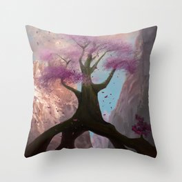 Pink tree in a canyon - digital paining Throw Pillow