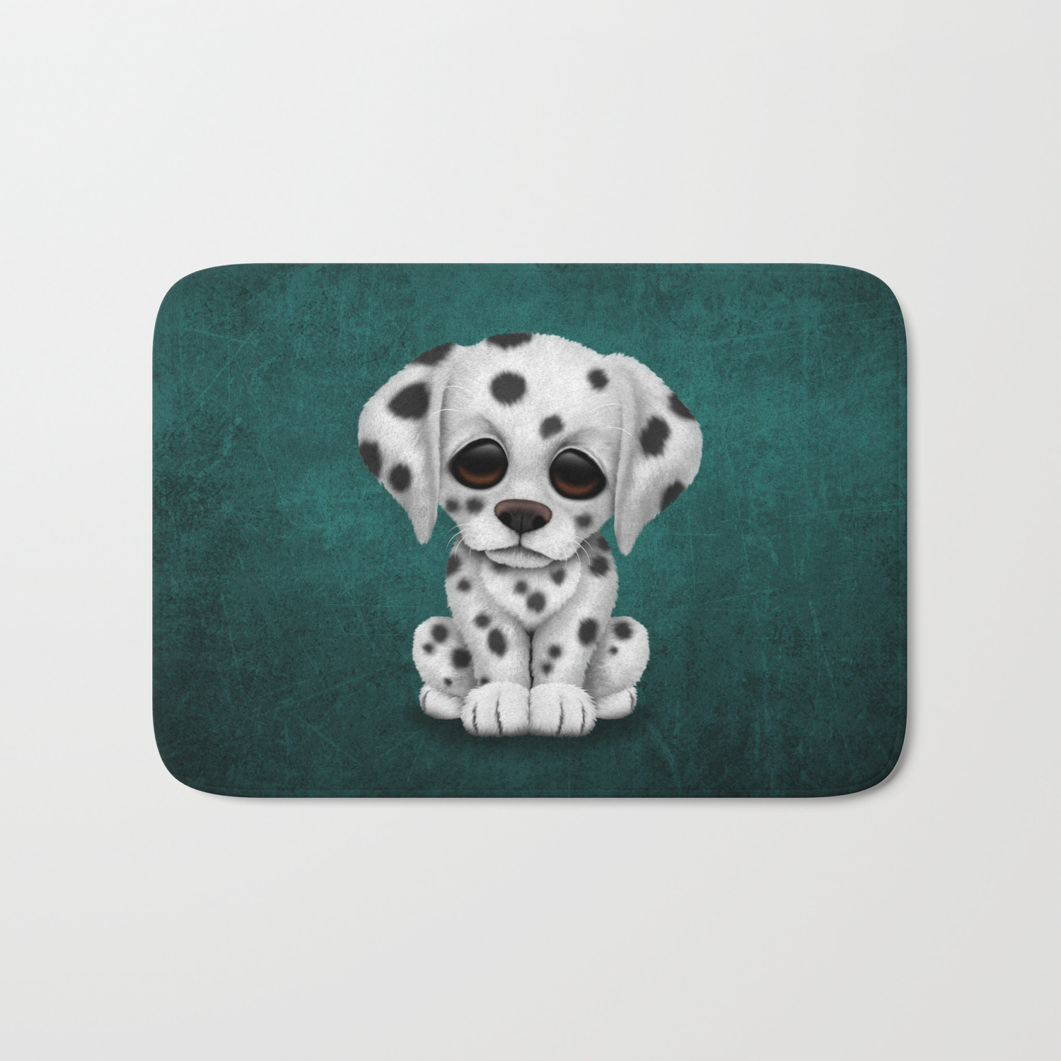 Cute Dalmatian Puppy Dog On Blue Bath Mat By Jeffbartels Society6