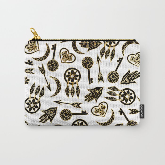 Black and Gold Popular Symbols on White Carry-All Pouch