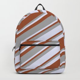 [ Thumbnail: Lavender, Sienna & Dark Grey Colored Lines/Stripes Pattern Backpack ]