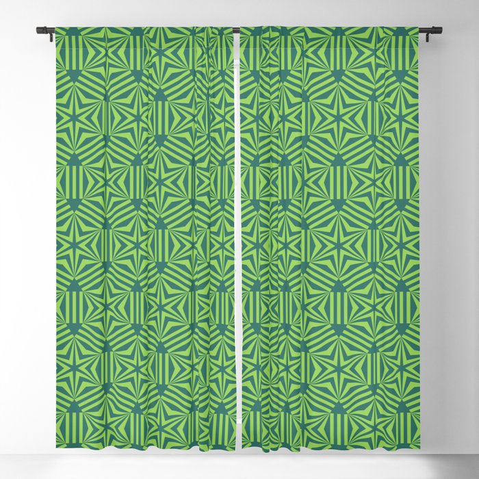 Green geometric hexagon stars op art Blackout Curtain