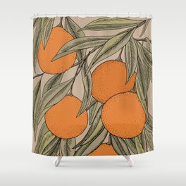 Vintage orange branches illustration on beige background Shower Curtain
