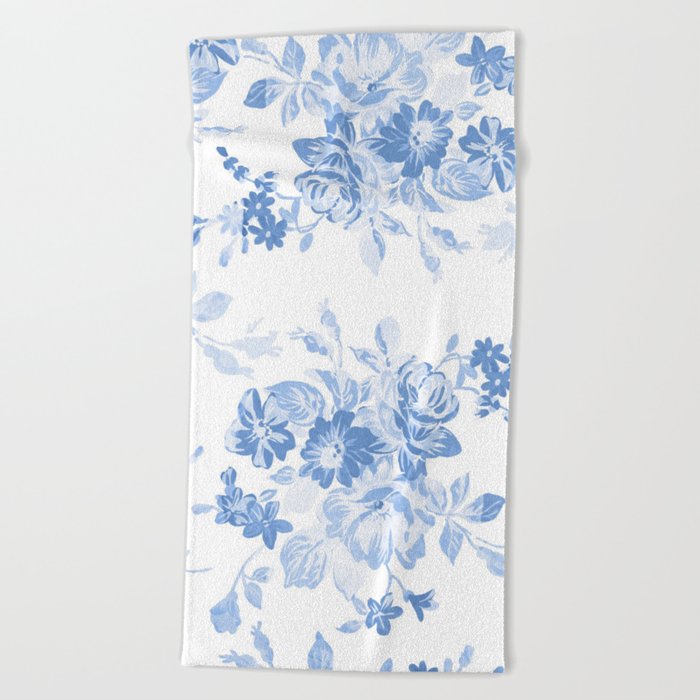 Modern navy blue white watercolor elegant floral Beach Towel