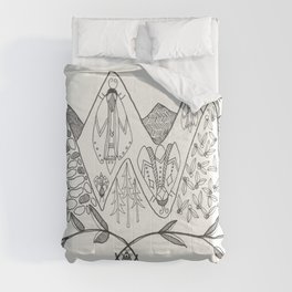 Mountains and Moths Pen and Ink Illustration Comforter