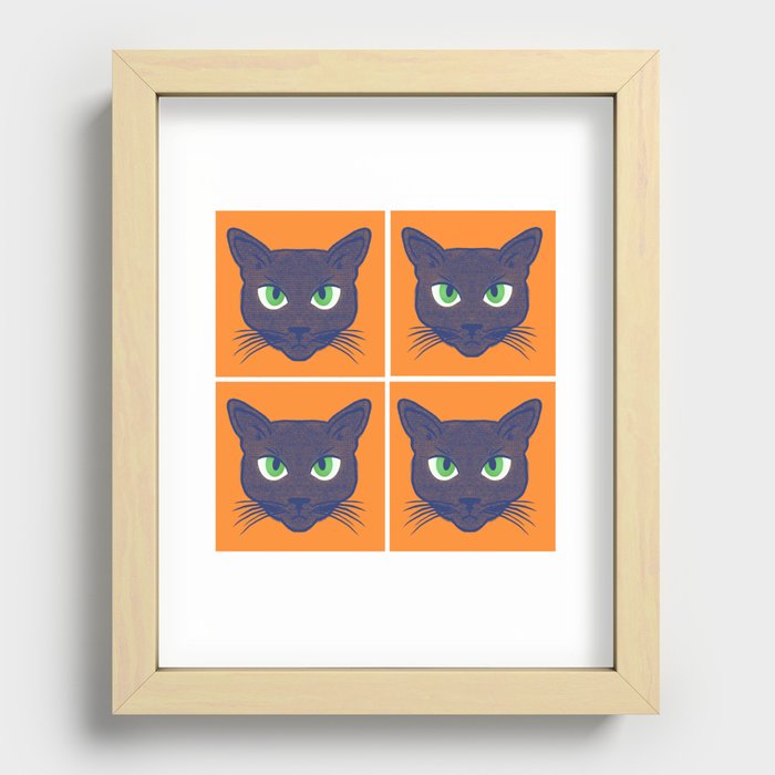 Retro Periwinkle Cat Halftone Orange Quad Recessed Framed Print