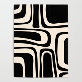 Palm Springs - Midcentury Modern Abstract Pattern in Black and Almond Cream  Poster