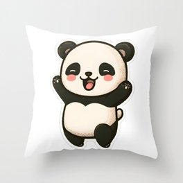 Kawaii Cute Panda - Joyful, Playing, Smiling Throw Pillow