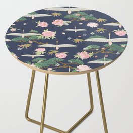 Japanese Crane Tropical Exotic Flower Pattern Side Table