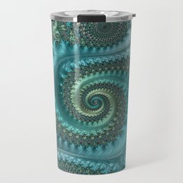 Feathery Flow Aqua - Fractal Art  Travel Mug