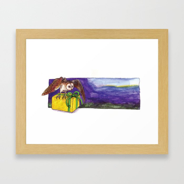 Owl with Yellow Present Framed Art Print