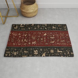 Ancient Egyptian hieroglyphs - Black and Red Leather and gold Area & Throw Rug