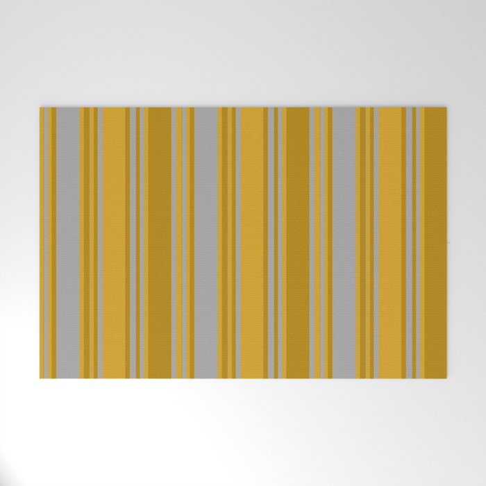 Dark Gray, Dark Goldenrod, and Goldenrod Colored Pattern of Stripes Welcome Mat