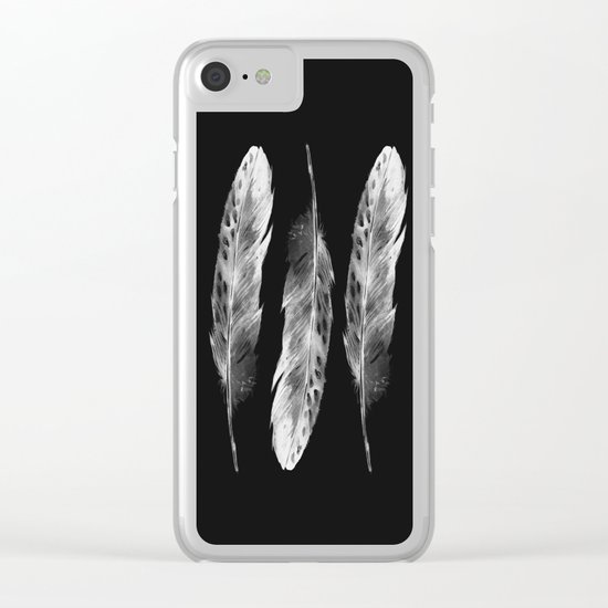 Three feathers on black background Clear iPhone Case