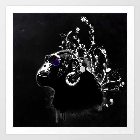 Monkey Tripping - Black Art Print