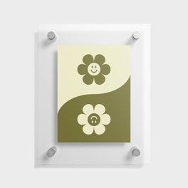 Yin yang retro floral smiley # matcha latte Floating Acrylic Print