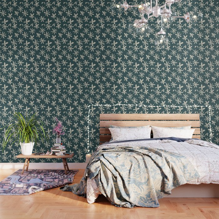 Eclectic Flowers on Deep Teal Wallpaper